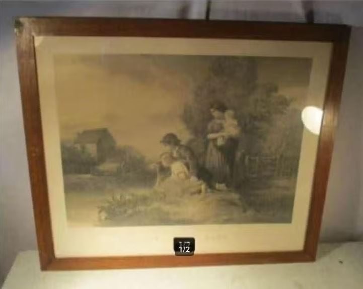 Belle gravure ancienne 'Hoffnung - Hope - Hope' - 66x56, Antiquités & Art, Art | Eaux-fortes & Gravures, Enlèvement ou Envoi, Vie quotidienne