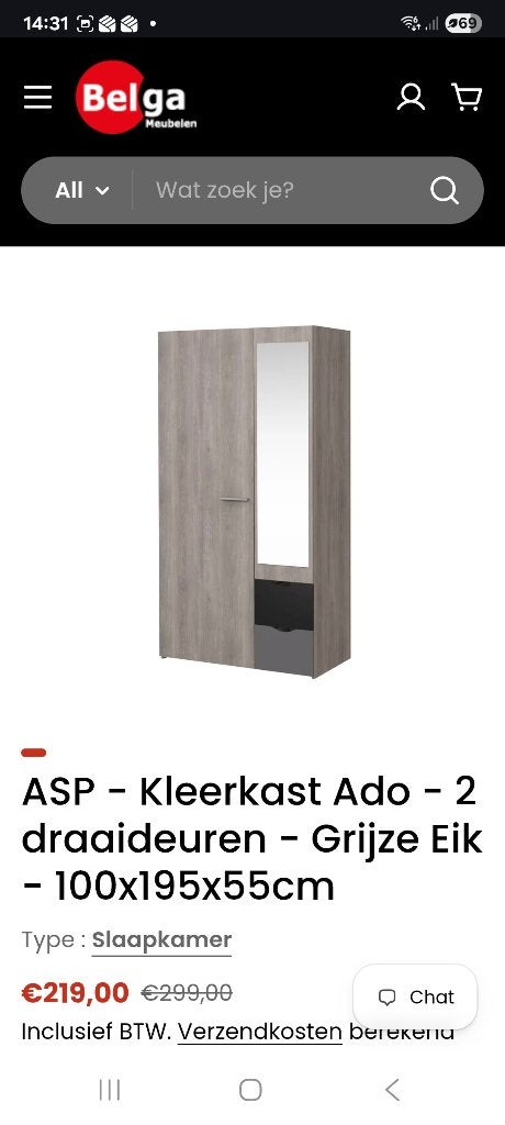 Moderne kleerkast 2deurs, Gebruikt, 100 tot 150 cm, Modern, 150 tot 200 cm