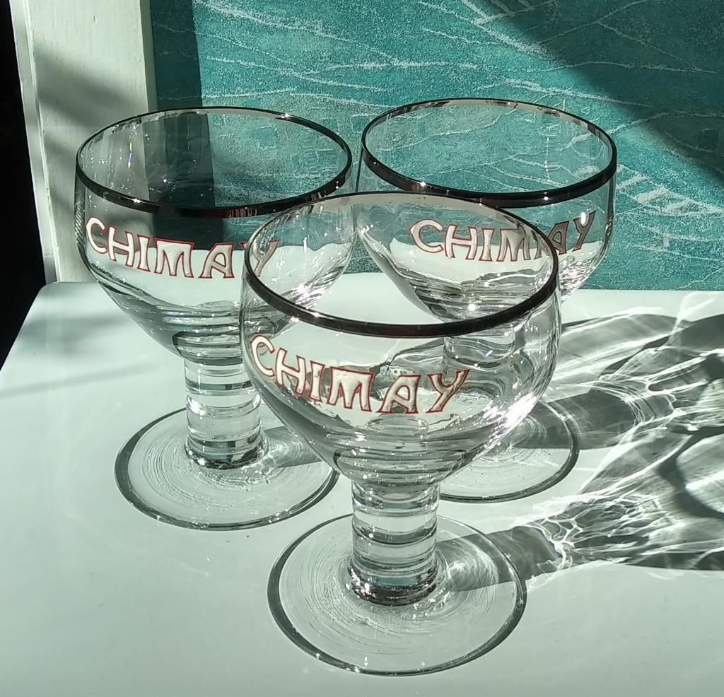 Trois anciens verres à Chimay émaillés, Collections, Enlèvement ou Envoi, Comme neuf, Verre à bière