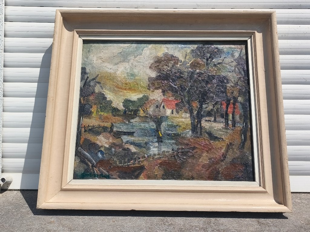 Huile sur toile paysage signe Gustave de smet, Antiek en Kunst, Kunst | Schilderijen | Klassiek, Landschap, Doek, Ophalen of Verzenden