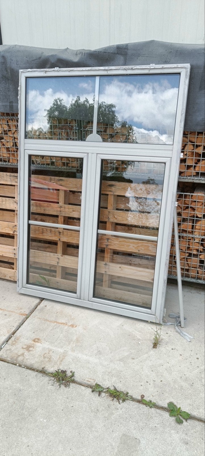 PVC raam - 125 x 178 cm - 2 vleugels en vast bovenlicht, Doe-het-zelf en Bouw, Kunststof, Gebruikt, Raamkozijn, 150 tot 225 cm