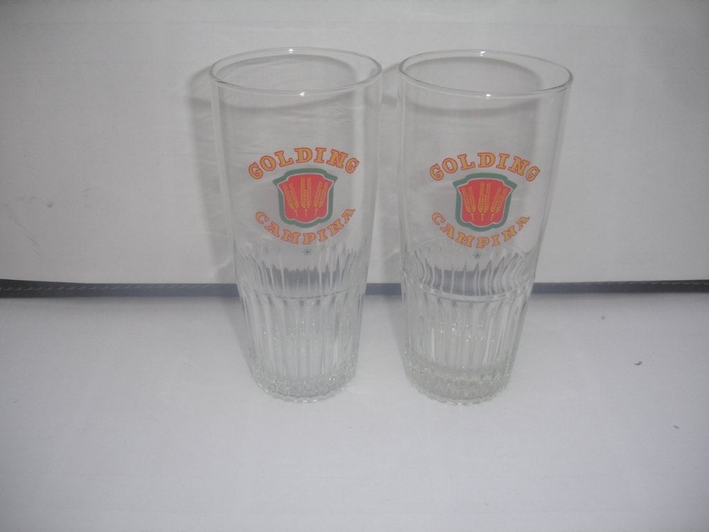 2 bierglazen Golding Campina, brij. Campina voor € 1,50, Enlèvement ou Envoi, Comme neuf, Verre ou Verres, Autres marques