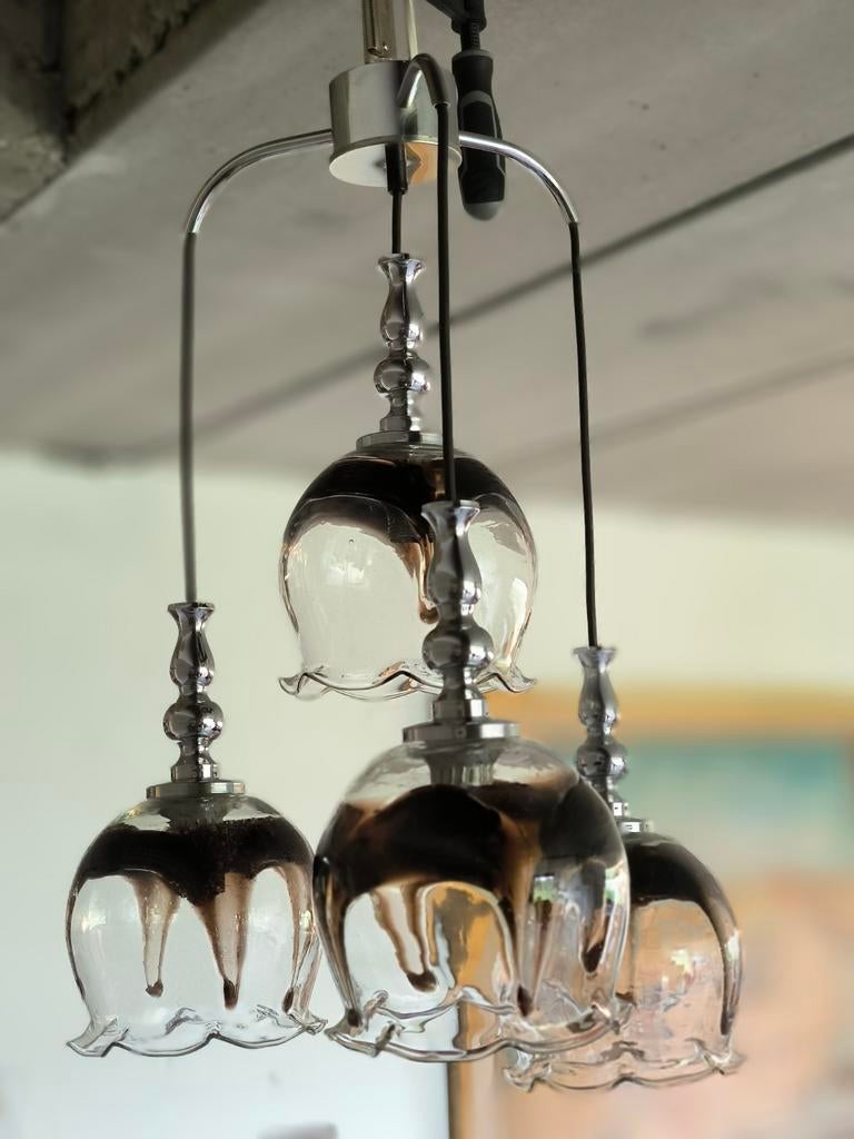 Murano trapsgewijze kroonluchter met 4 glazen, Italië jaar 1, Ophalen, Gebruikt, Glas