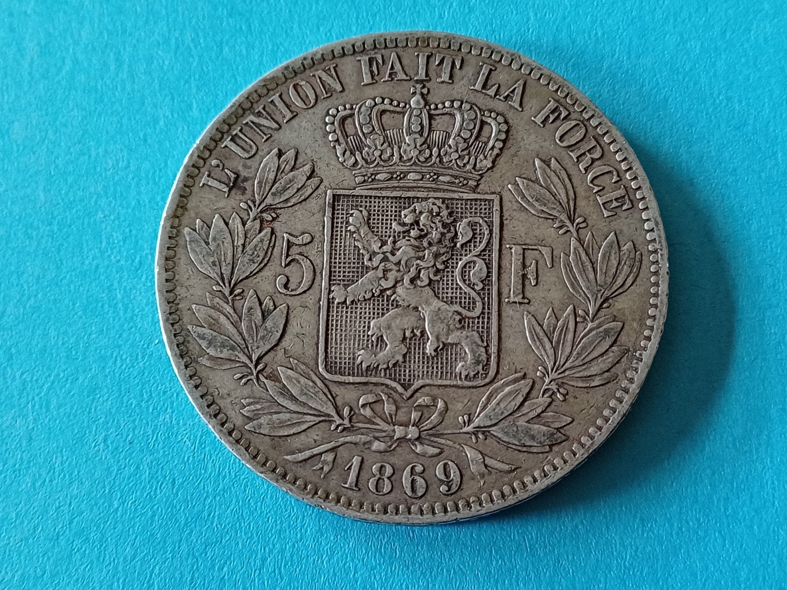 5 frank 1869 (1) leopold II, Zilver, Ophalen of Verzenden, Losse munt, Zilver