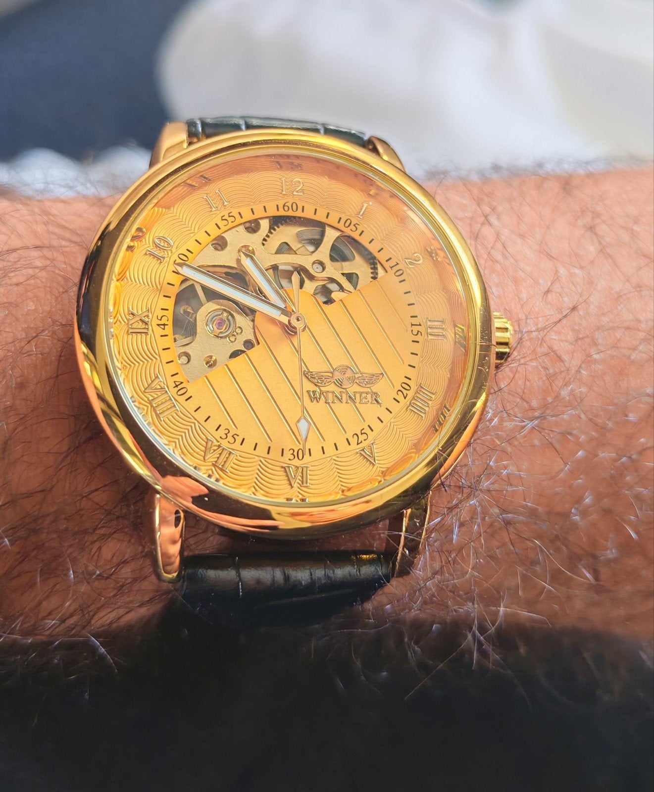 Montre mécanique a remontage manuel, Envoi, Neuf, Cuir