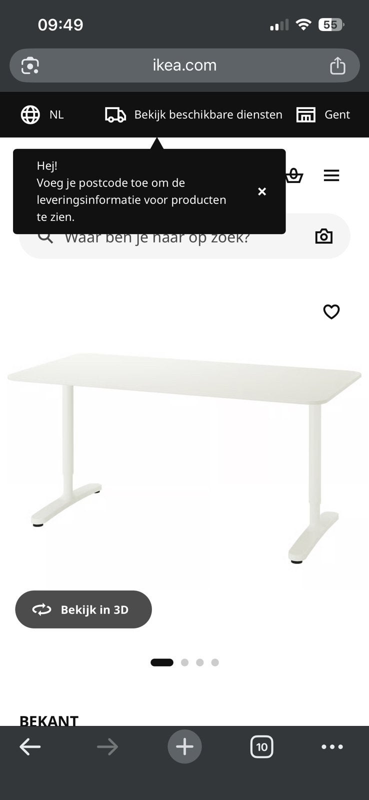 Witte bureau Ikea, Huis en Inrichting, Bureaus, Ophalen, Zo goed als nieuw, IKEA, Wit