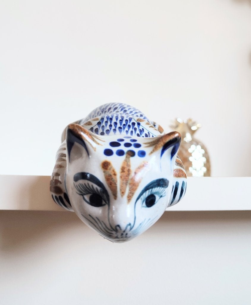 Tonala Mexico handbeschilderd katje om op de rand te zetten, Antiek en Kunst, Kunst | Niet-Westerse kunst, Overige typen, Mexico
