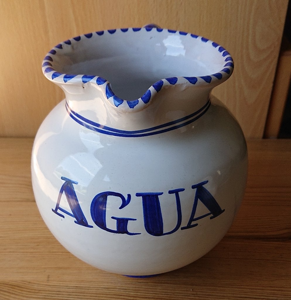 Handgemaakte water karaf “Agua” Portugees 16 cm, Ophalen of Verzenden, Zo goed als nieuw, Aardewerk