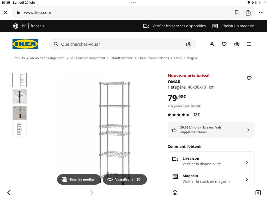 Étagère Omar ikea en métal, Huis en Inrichting, Ophalen, Etagère, Demontabel, Metaal