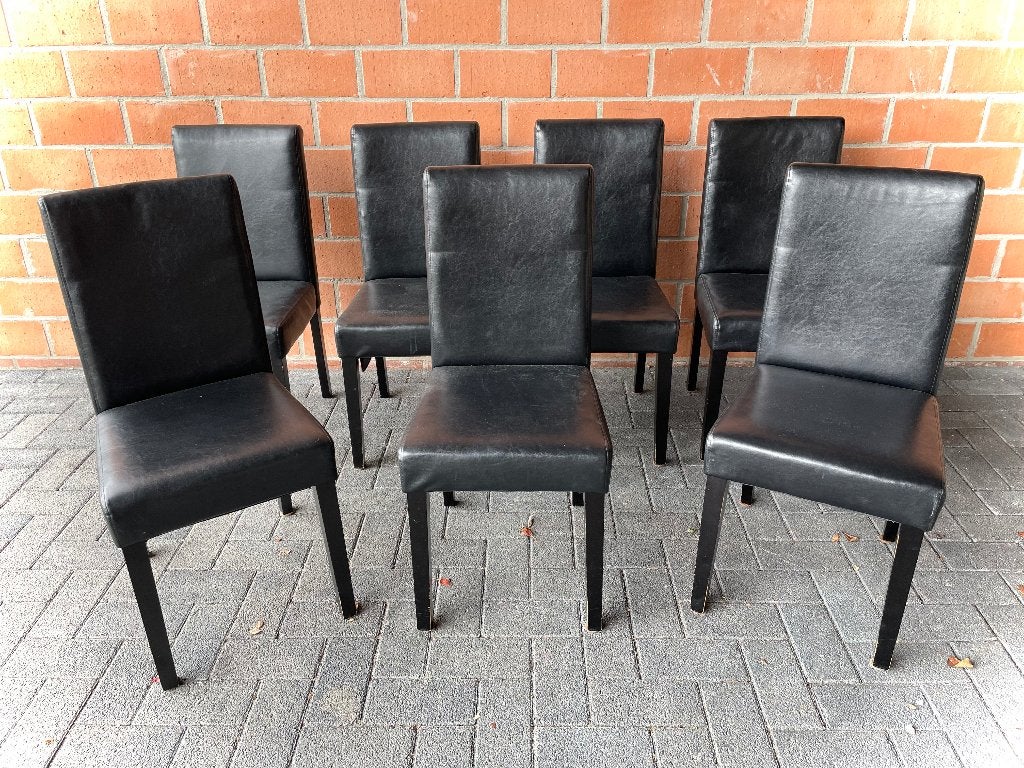 7x lederen stoelen - houten poot - zeer goede staat, Huis en Inrichting, Ophalen, Gebruikt, Leer