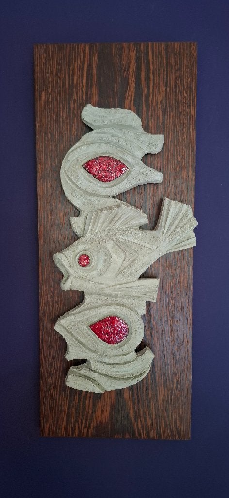 Vintage wandplaquette met keramieken gestileerde vis, Antiek en Kunst, Ophalen of Verzenden