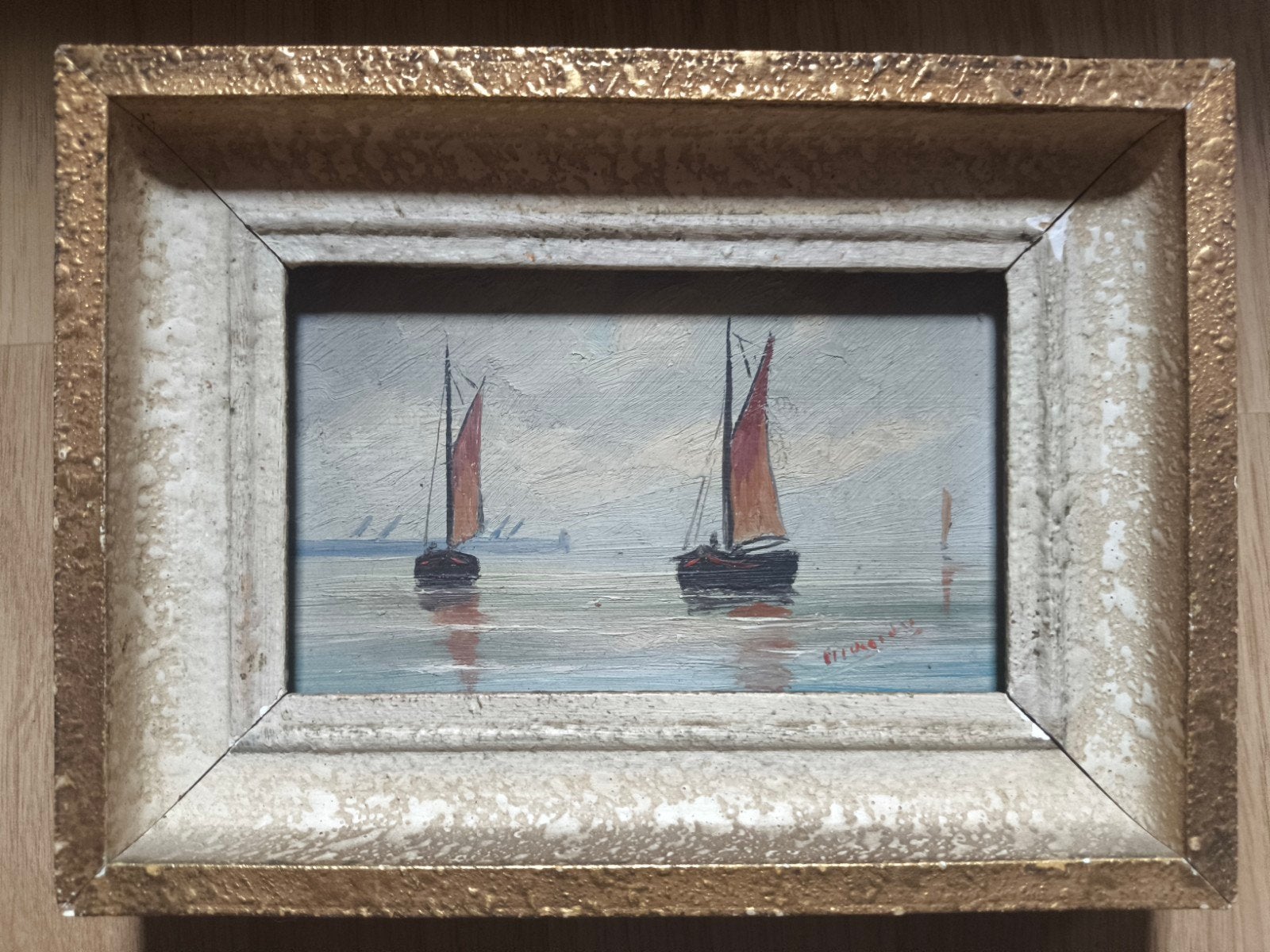 Peinture originale de G. Mortier — Voiliers en mer (peinture, Antiquités & Art, Art | Peinture | Classique, Enlèvement ou Envoi