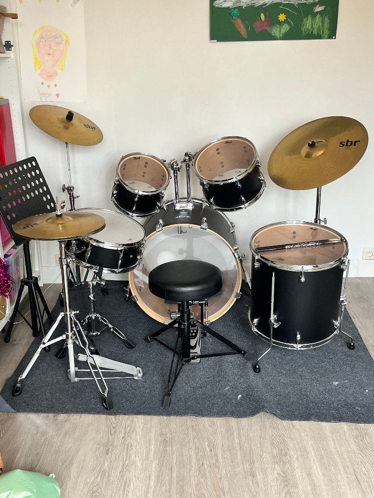 Pearl Export Series Drums (mat zwart) + accessoires, Muziek en Instrumenten, Drumstellen en Slagwerk, Ophalen, Zo goed als nieuw