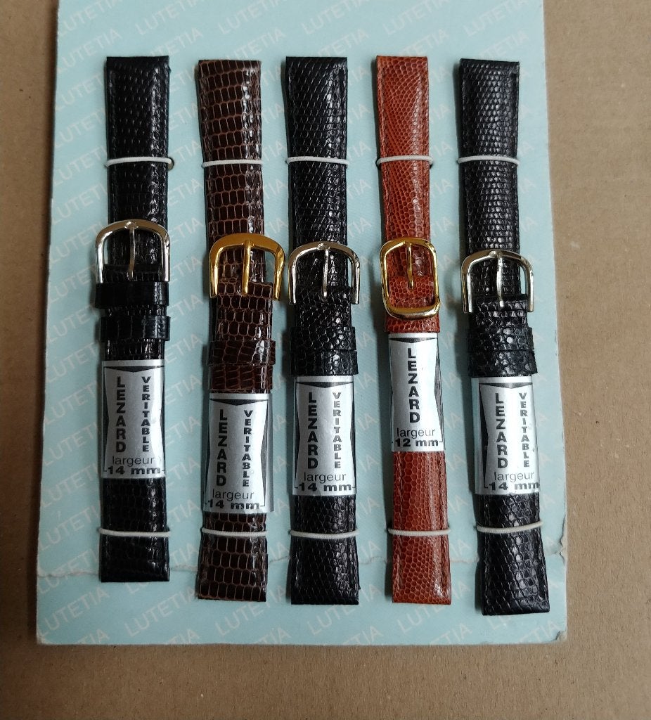 6 bracelets de montre en cuir lézard de 12 et 14 mm, Bijoux, Sacs & Beauté, Montre-bracelet, Autres marques, Enlèvement ou Envoi