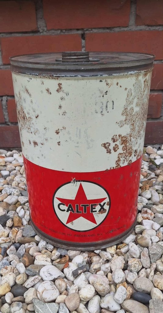 Groot vintage Caltex olievat, olieblik️️️️⛽️, Collections, Marques & Objets publicitaires, Enlèvement ou Envoi, Utilisé, Emballage