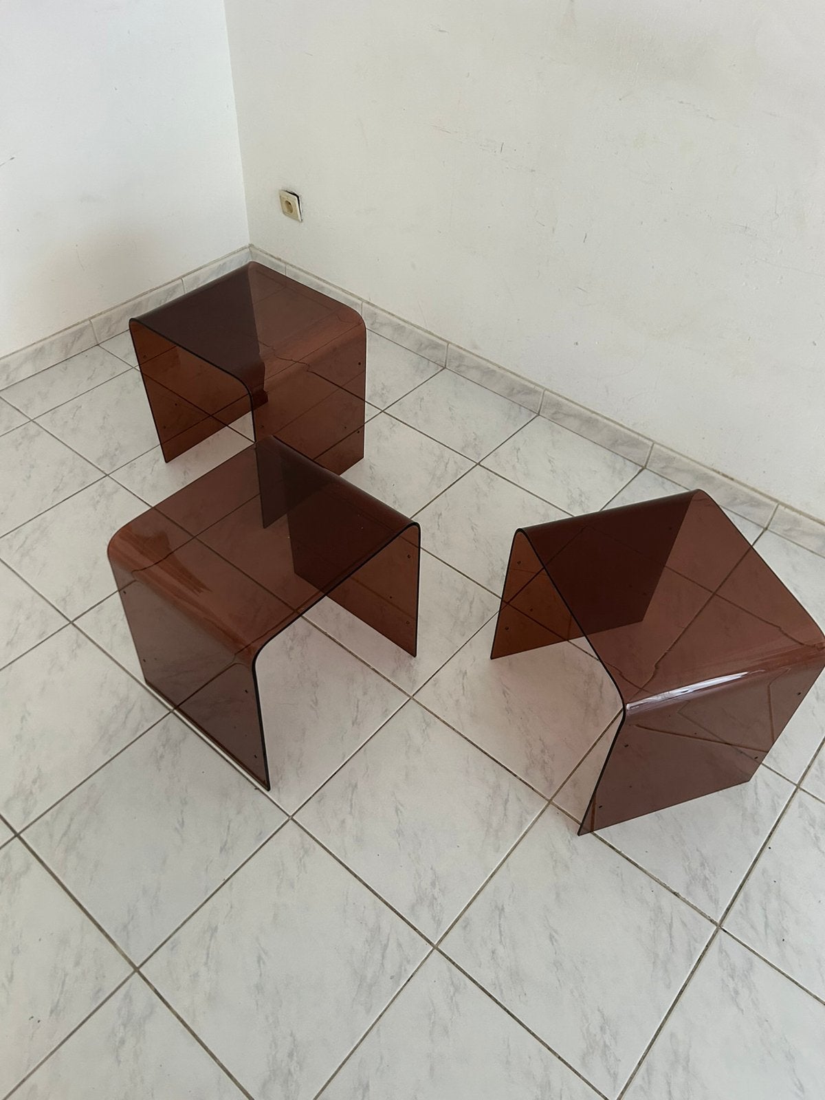 Vintage space age bijzettafels plexi wandsysteem, Ophalen of Verzenden