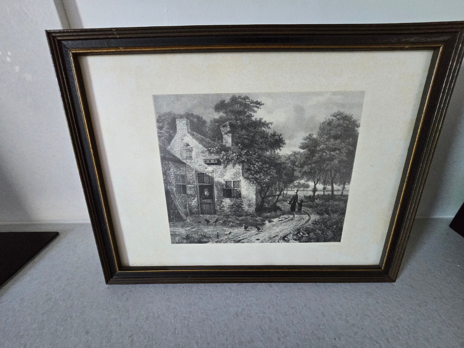 19e-eeuwse litho/ets – Hollands dorpsgezicht naar Ja, Antiquités & Art, Art | Dessins & Photographie, Enlèvement, Reproduction