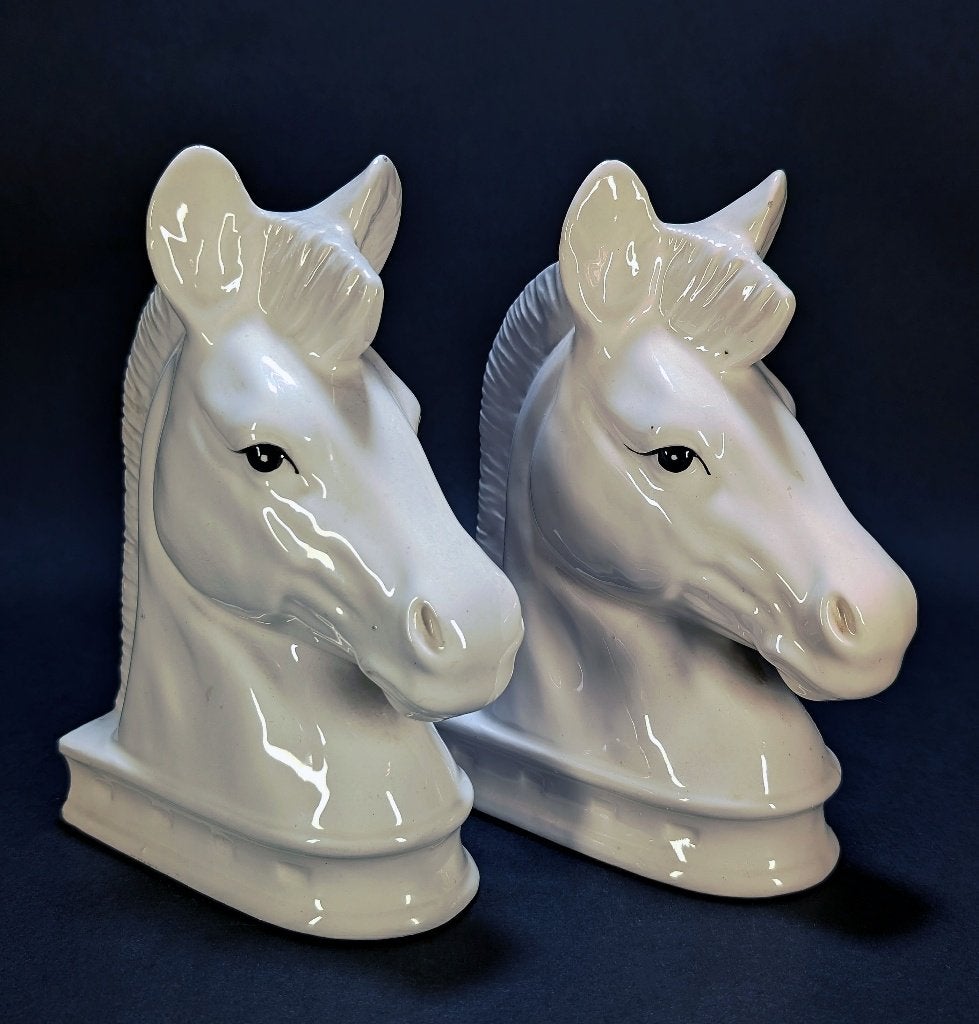 Vintage witte keramische boekensteunen voor paarden, Ophalen of Verzenden