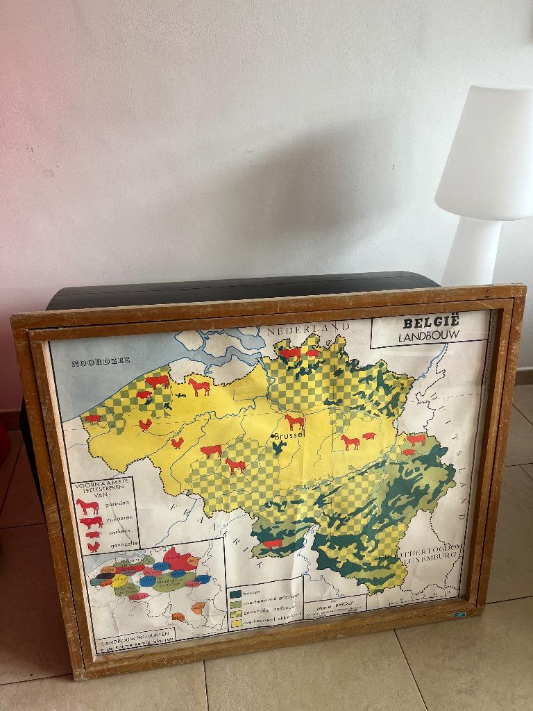 Vintage schoolkaart in wisselkader met plexi, Ophalen