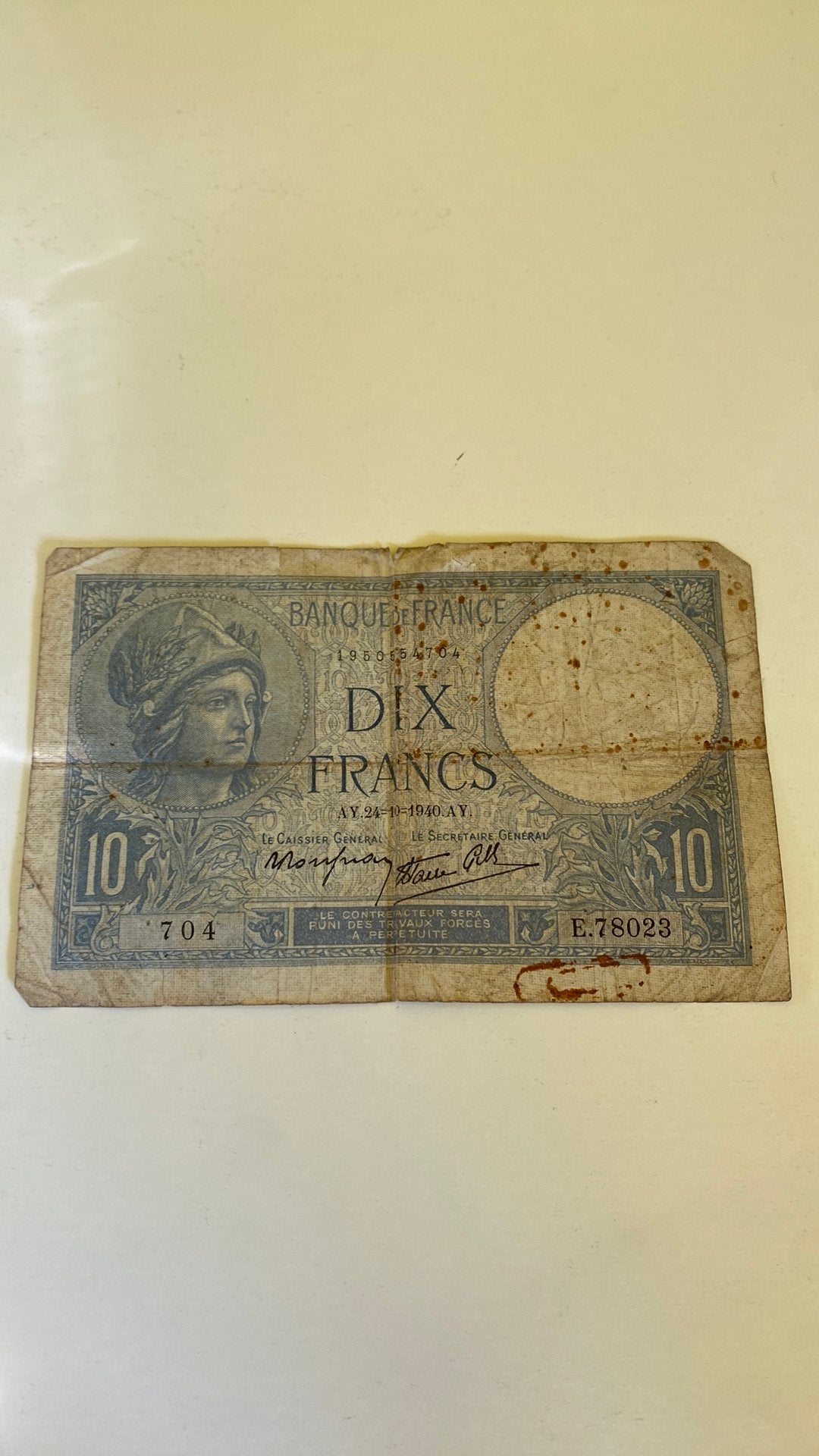 10fr Frankrijk, Ophalen, 10 gulden, Los biljet