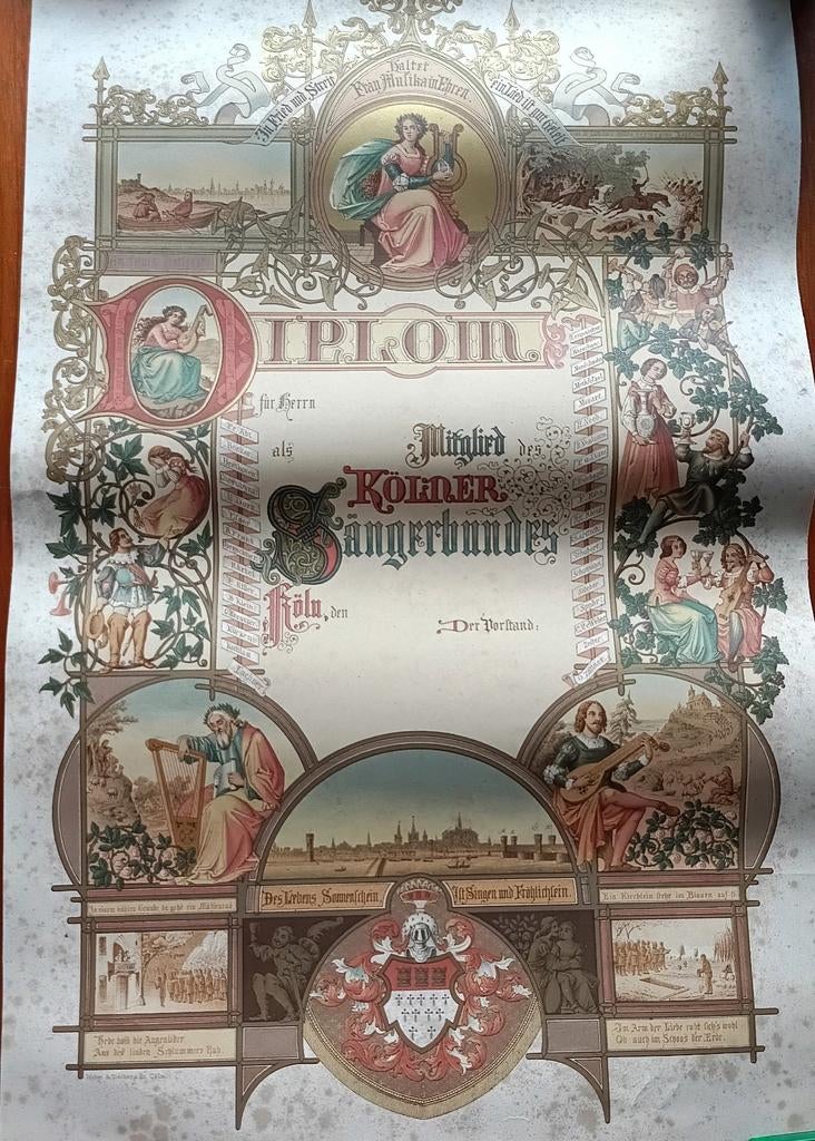 Diploma Kölner Sängerbund, Antiek en Kunst, Ophalen of Verzenden