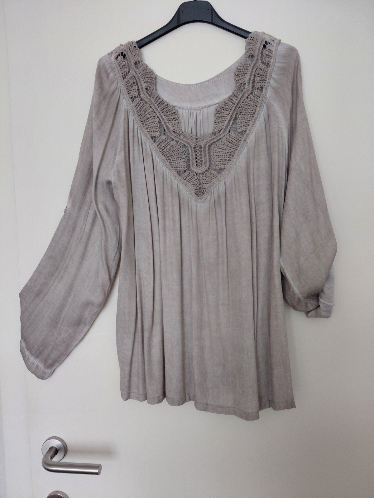 Beige blouse batiek maat L katoen, Ophalen of Verzenden, Maat 42/44 (L), Beige