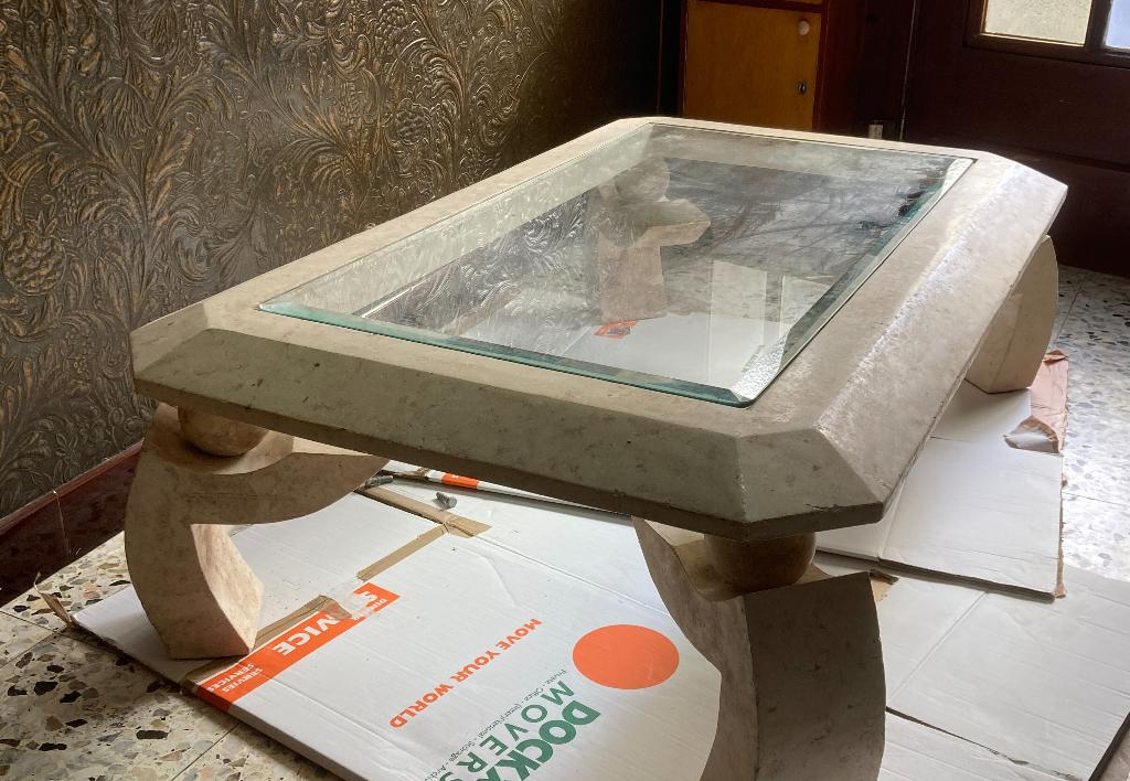 Magnifique table de salon en travertin, 100 à 150 cm, Moins de 50 cm, Comme neuf, Enlèvement