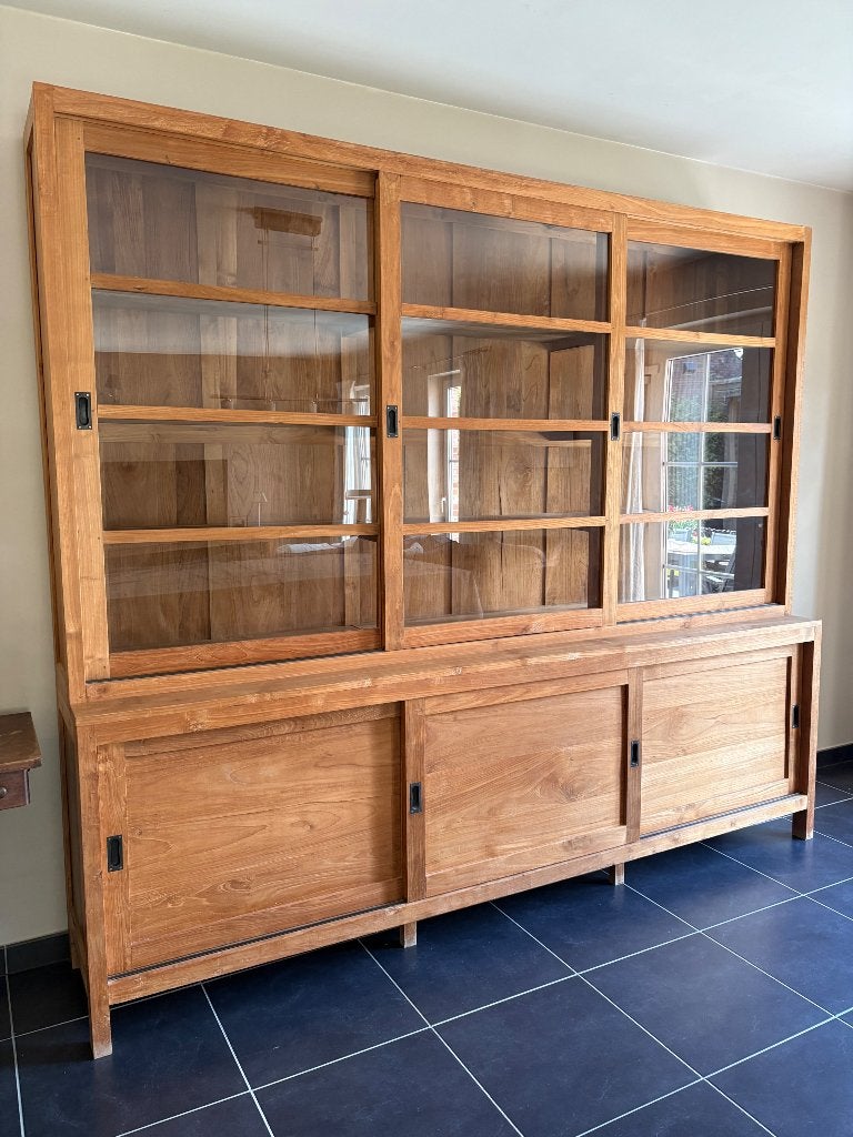 Vitrinekast teak, Huis en Inrichting, Ophalen, Met deur(en), 200 cm of meer, Zo goed als nieuw