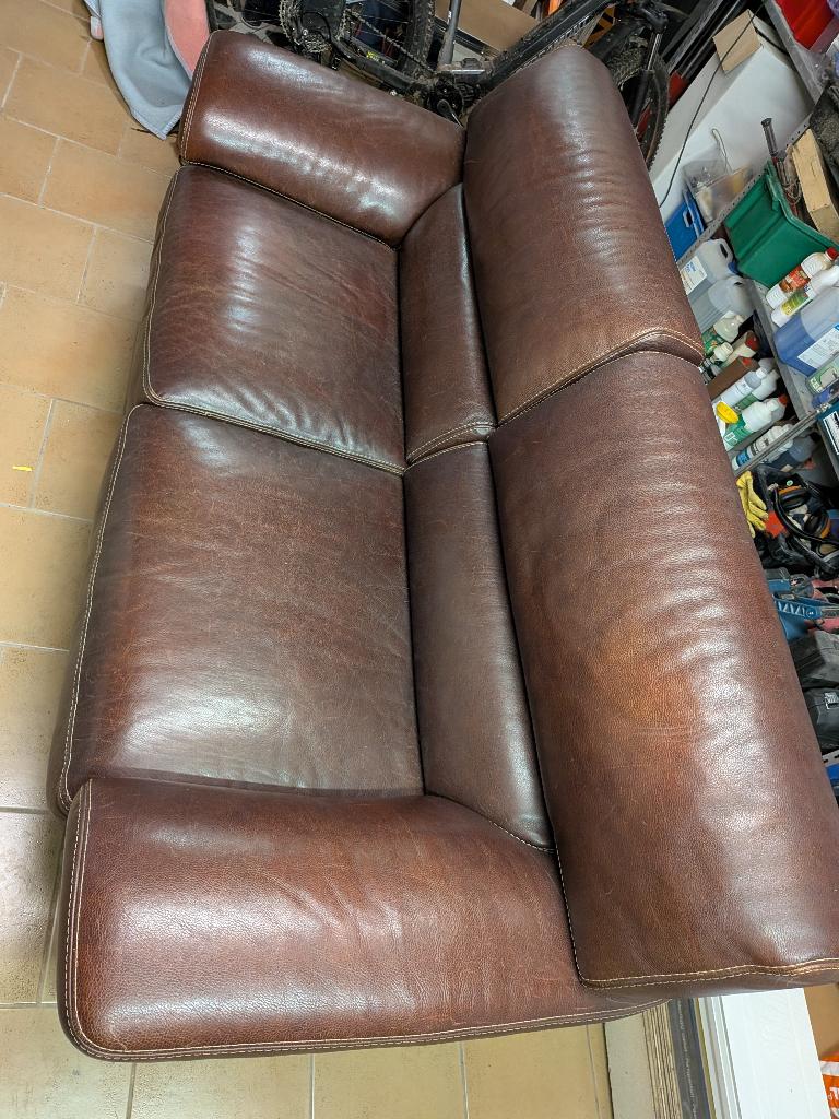 Fauteuil cuir brun 2,5 places, Maison & Meubles, Fauteuils, 75 à 100 cm, 125 cm ou plus, Enlèvement, Utilisé