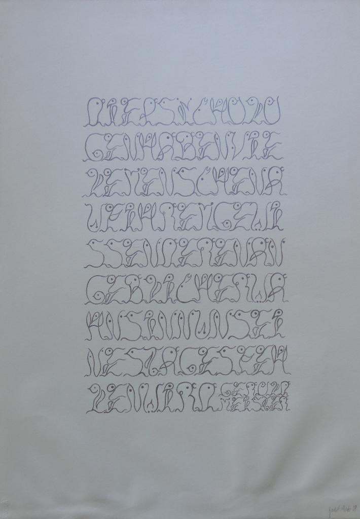 GERALD MEISTER / VOGELSCHRIFT I / ZEEFDRUK / 73x51cm / SIG, Antiquités & Art, Art | Lithographies & Sérigraphies, Signé, Enlèvement ou Envoi