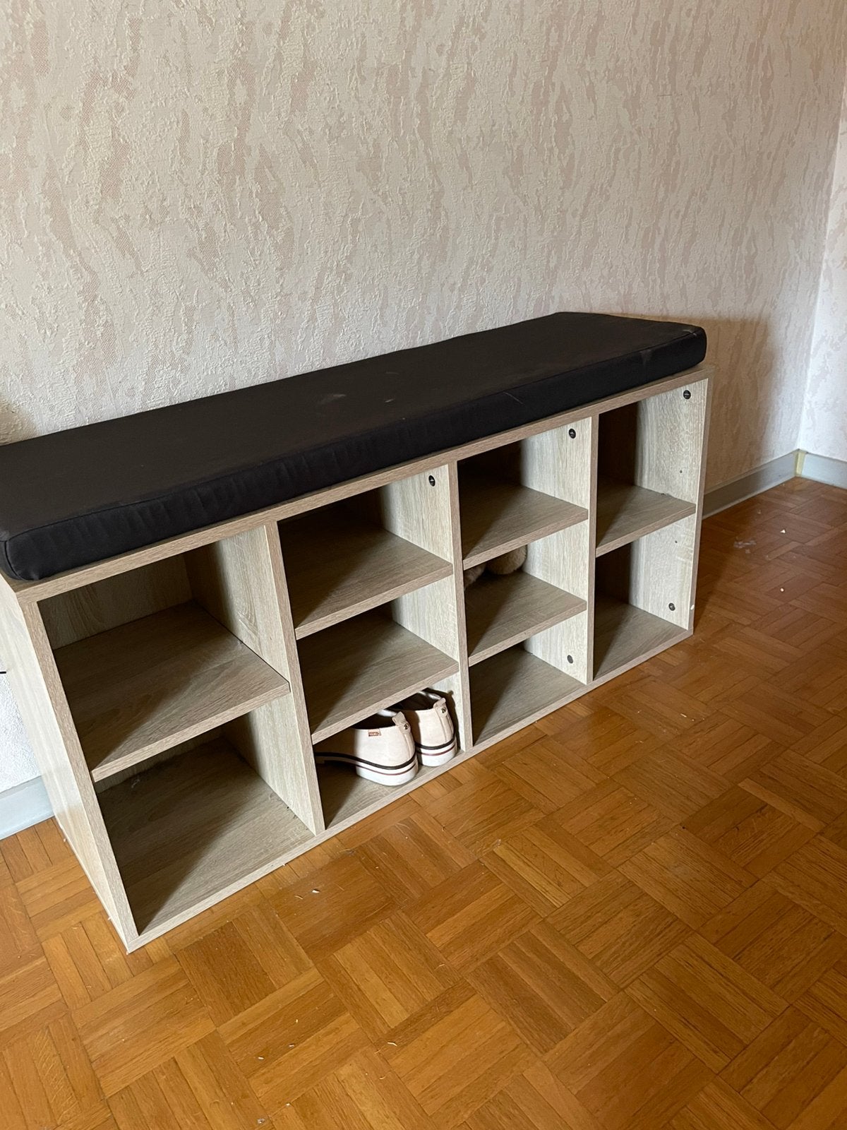 Meuble à chaussures avec siège, Enlèvement, Comme neuf, Houten met sofa zitplaats bovenop