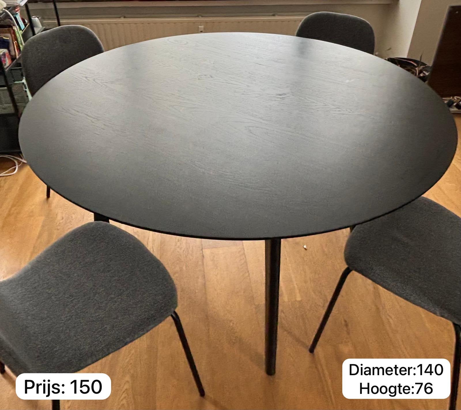 Zwarte eettafel, Ophalen, Rond, Zo goed als nieuw, 100 tot 150 cm