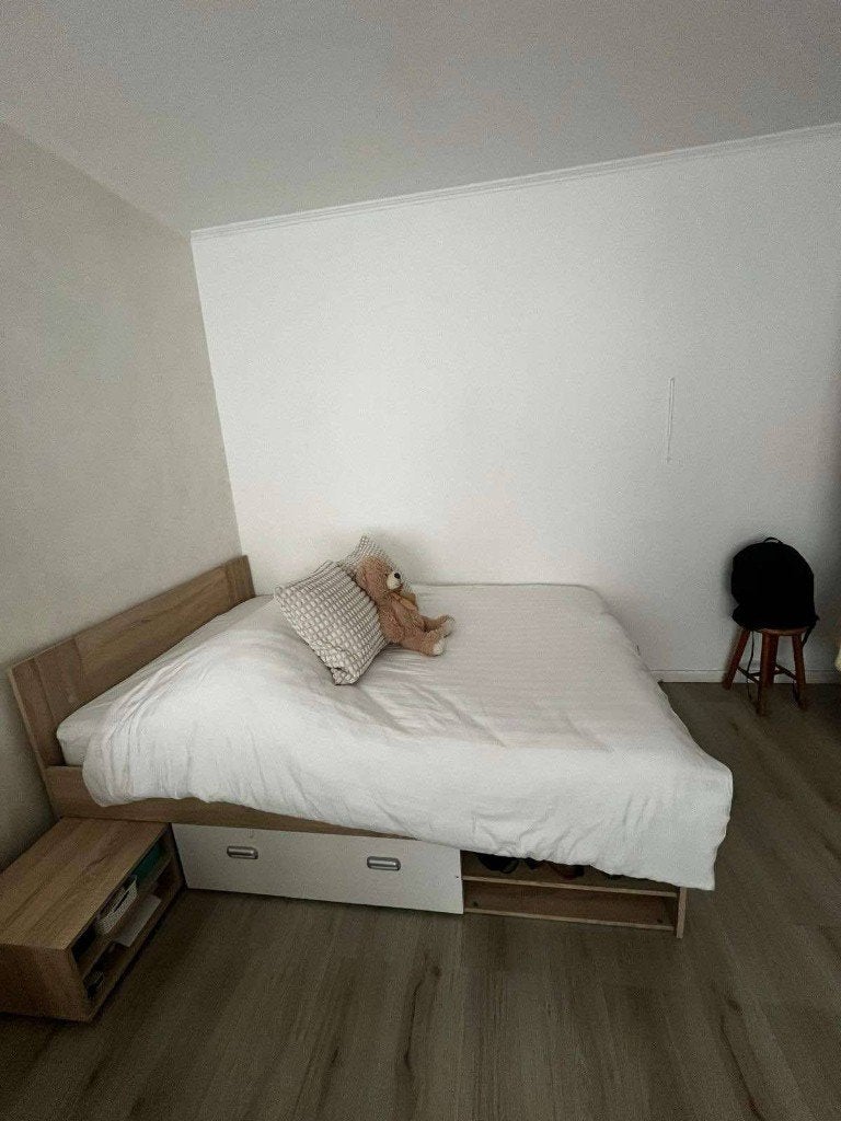 Bed 140 bij 200 cm met 3 laden, Ophalen, Wit, Tweepersoons, 140 cm