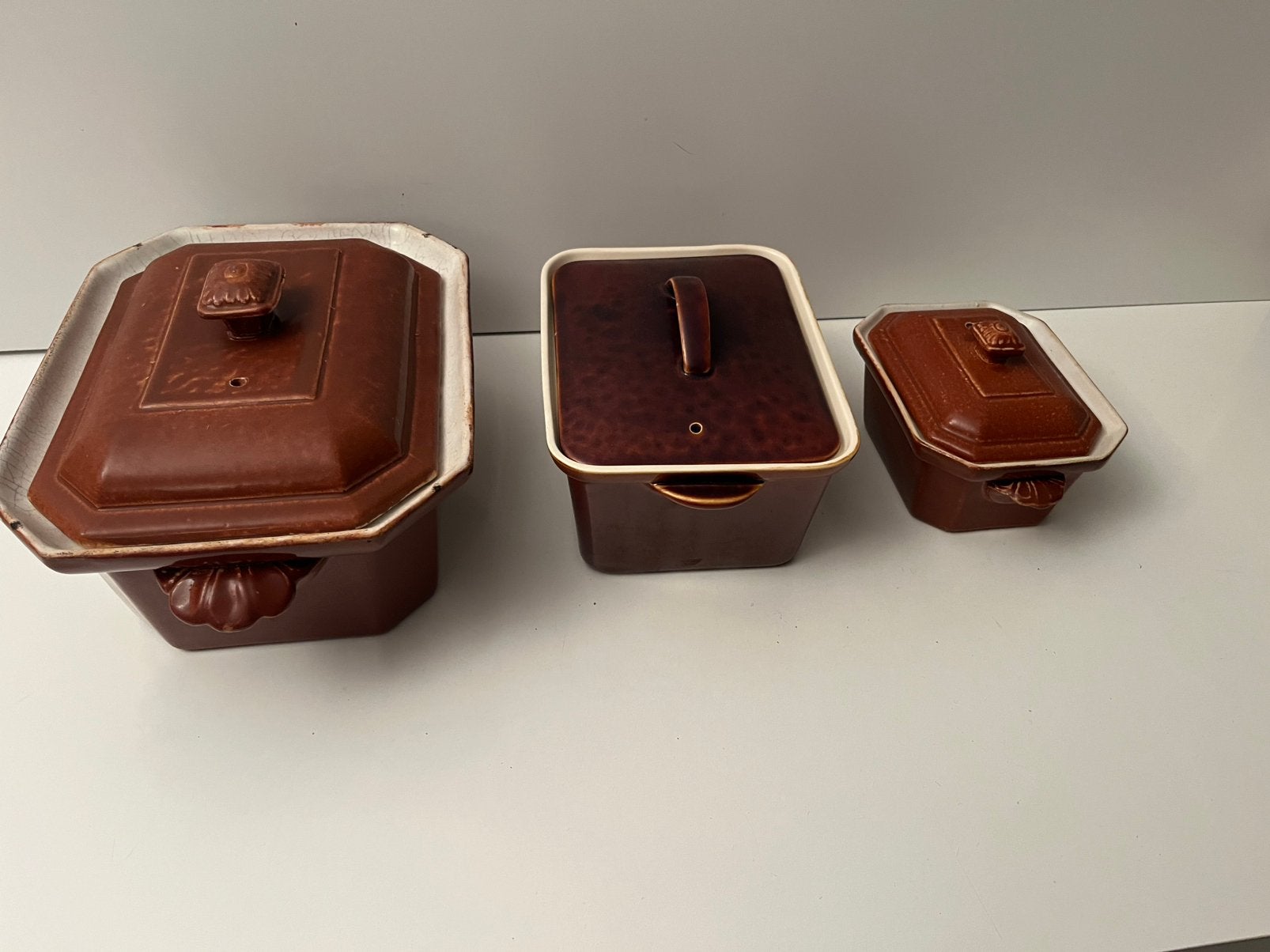 Decoratieve pate / pasteipotten - hitte bestendig - k, Ophalen, Gebruikt, Steen/keramiek, Bruin