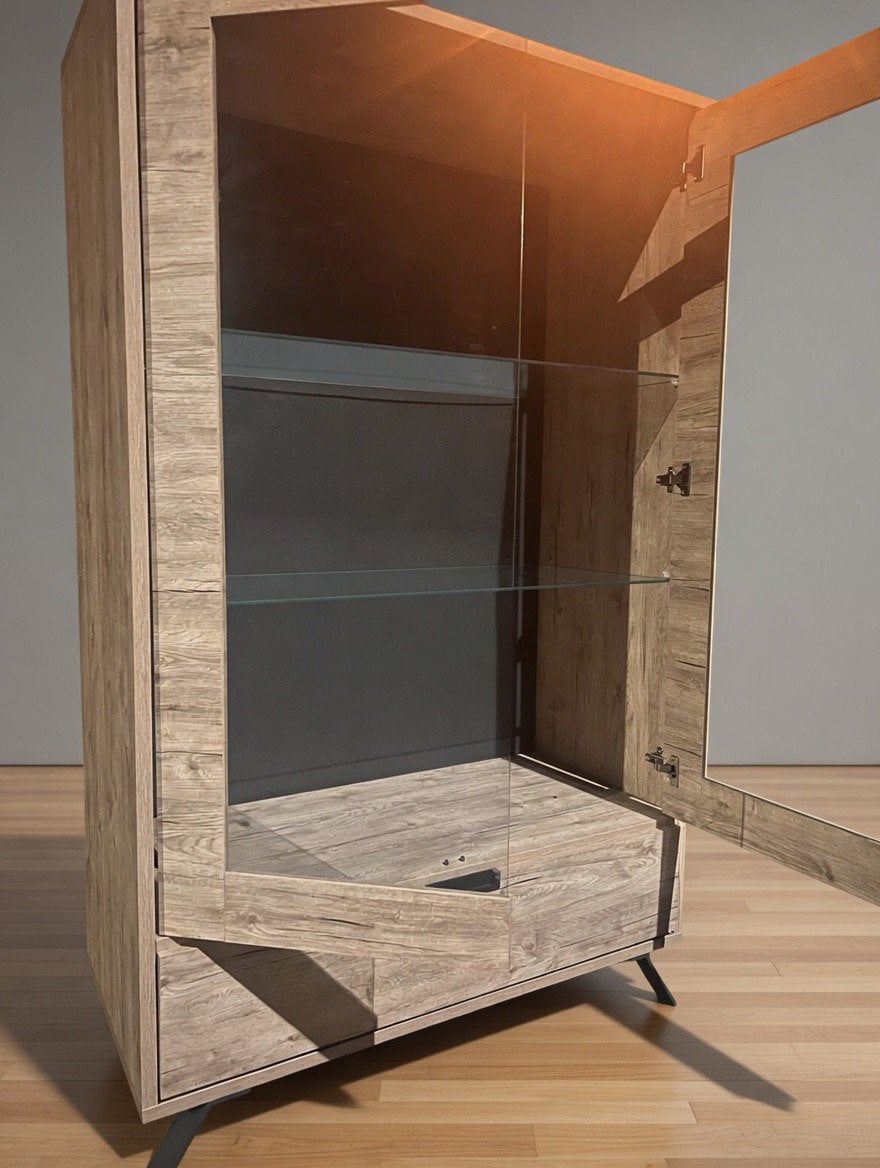 Superbe Armoire Vitrine Moderne – Style Contemporain, Maison & Meubles, Enlèvement ou Envoi, Chêne, Comme neuf, 150 à 200 cm