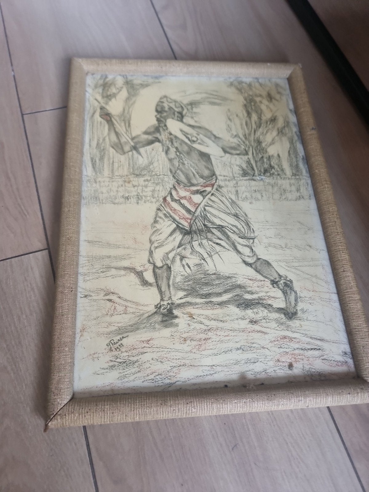 Dessin original signé et daté 1979 – Guerrier africain – Enc, Antiquités & Art, Antiquités | Accessoires de maison, Enlèvement ou Envoi