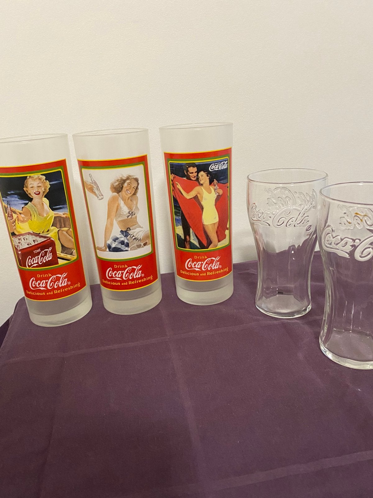5 glazen coca-cola, Verzamelen, Glas en Drinkglazen, Ophalen, Zo goed als nieuw