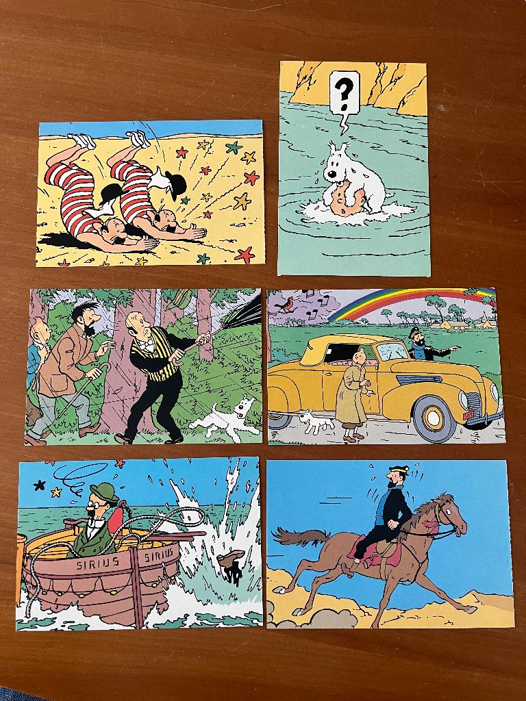 Hergé, Kuifje, Q8 Ansichtkaart, 6 Kuifje-kaarten uit 1988, Verzamelen, Ophalen of Verzenden