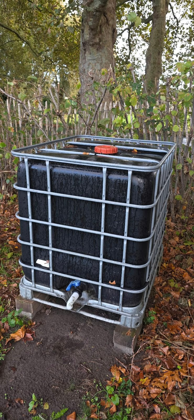 Zwarte IBC water/regenton 1000 L, Tuin en Terras, Ophalen, Kunststof, Gebruikt, Met kraantje