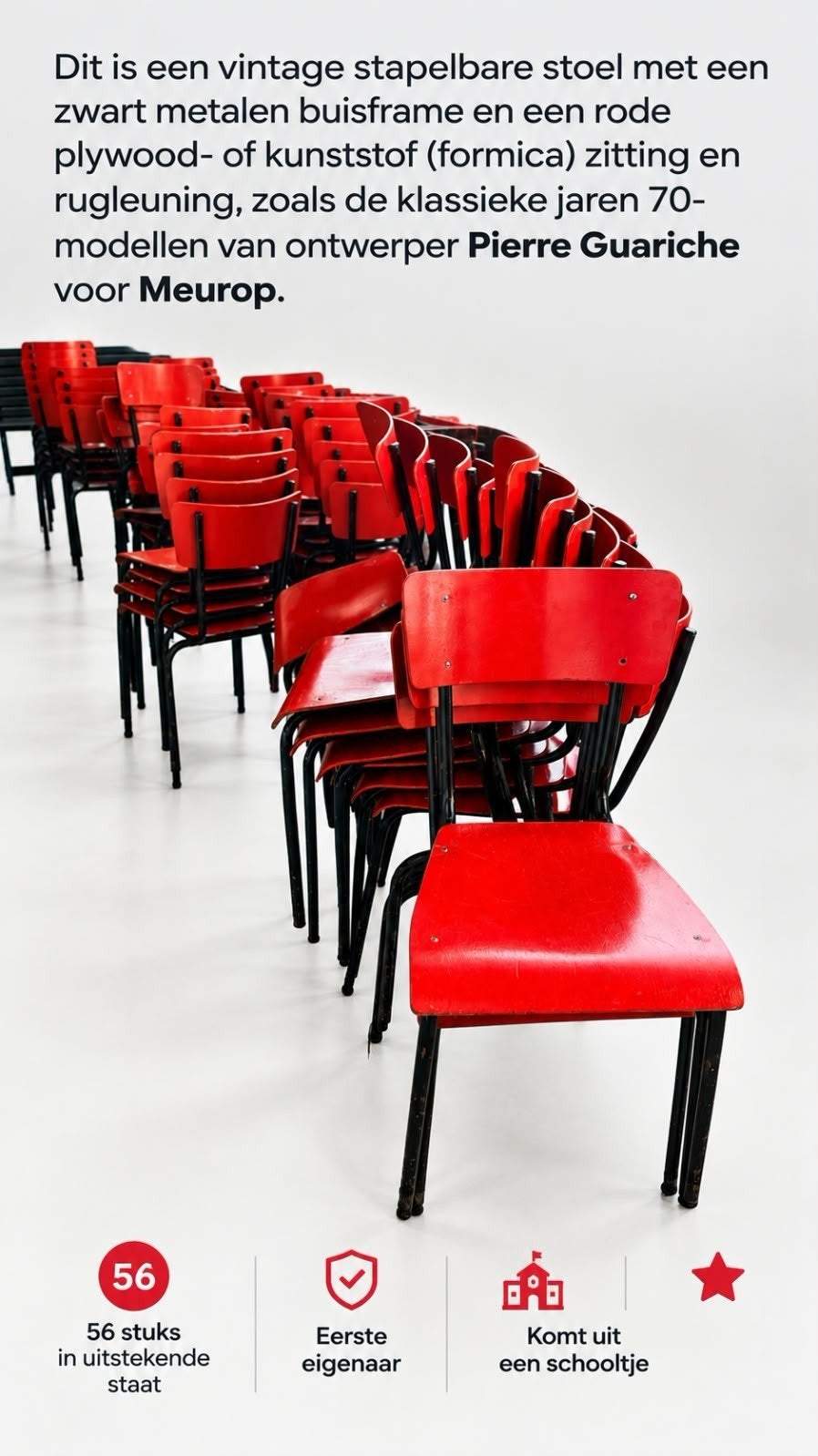 stapelbare vintage stoelen (56 stuks), Ophalen