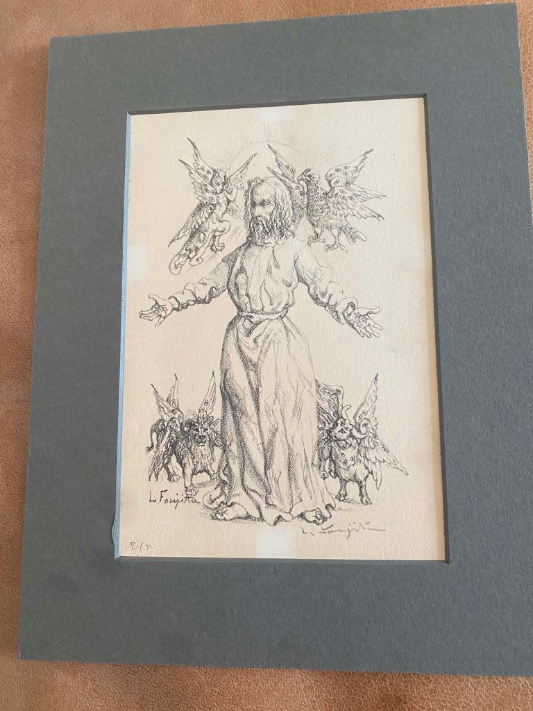 Ets - Léonard Tsuguharu Foujita, Antiek en Kunst, Religie, 19 cm, Gesigneerd, 13 cm