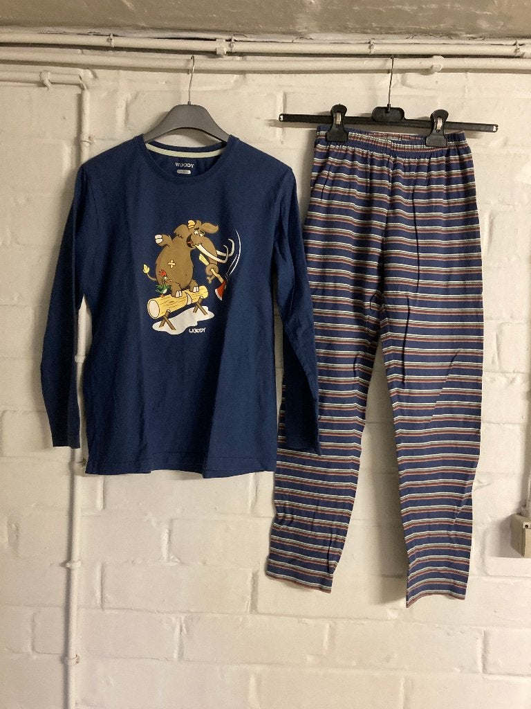 Donkerblauwe pyjama met lange mouw en broek, Woody, 152, 12j, Enfants & Bébés, Vêtements enfant | Taille 152, Garçon, Enlèvement ou Envoi