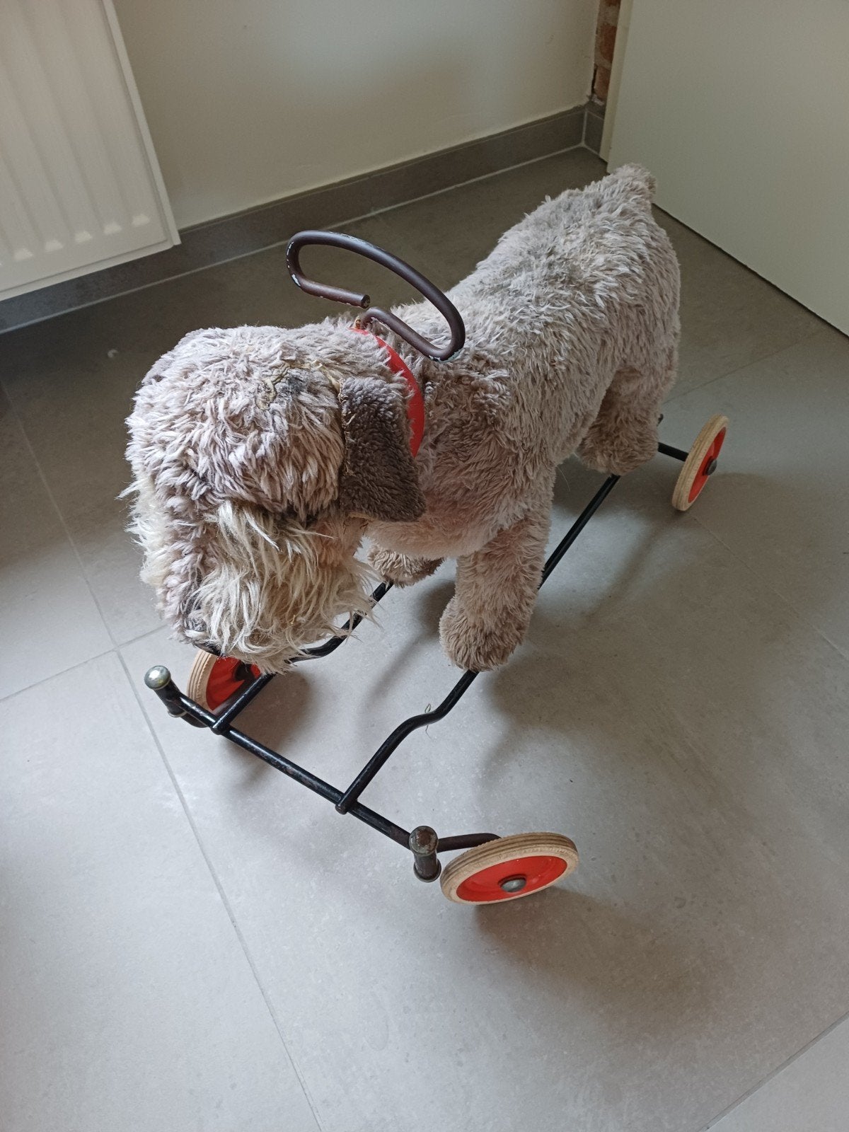 Ancien Steiff Fox Terrier sur roues des années 50 - 60, Enlèvement