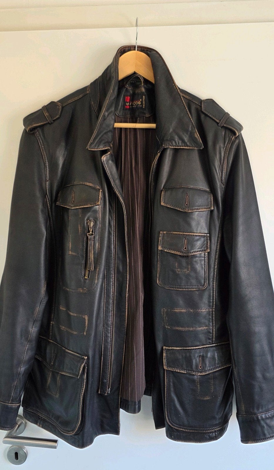 Turacos Distressed Leather Field Jacket, Ophalen