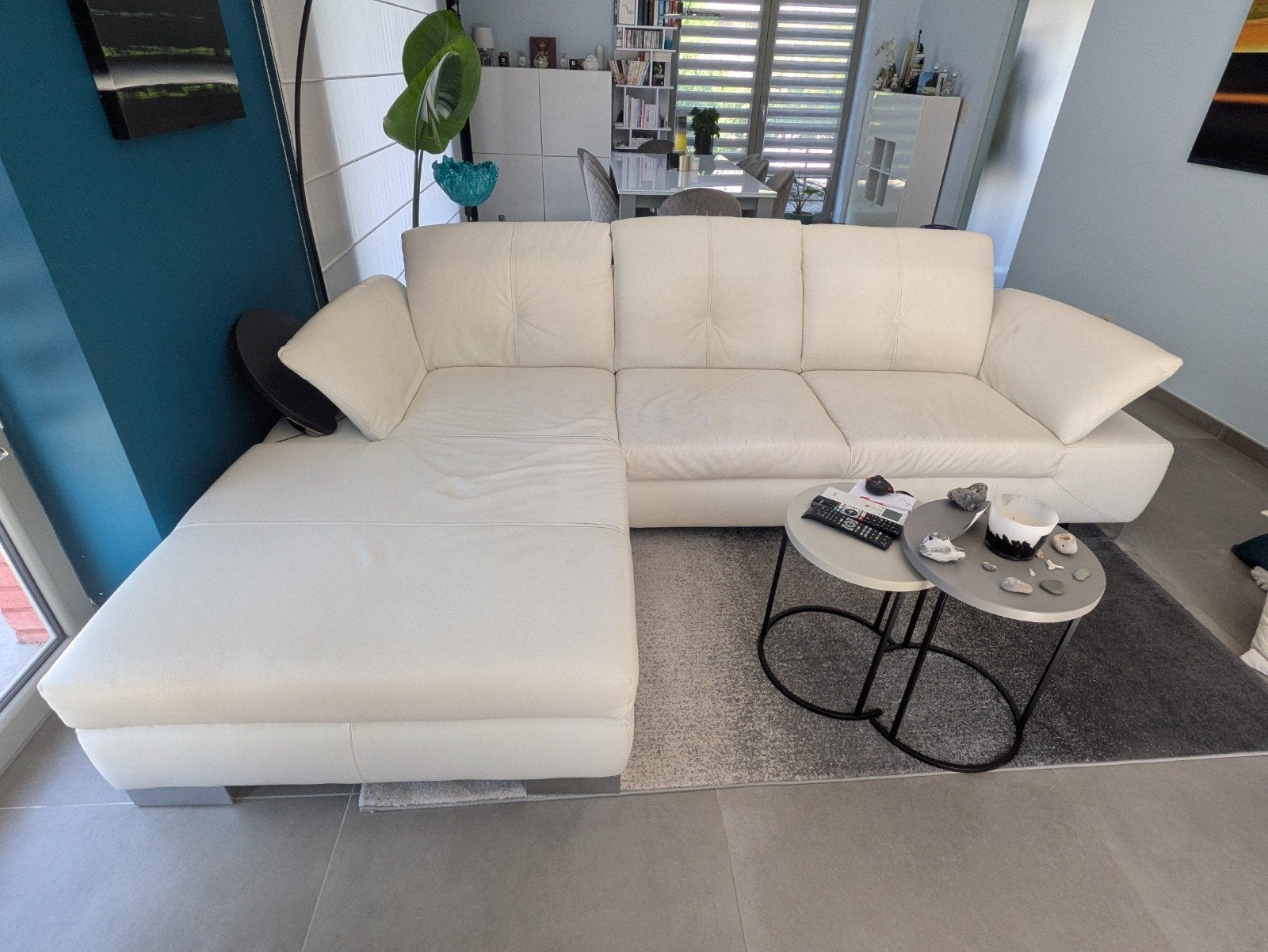 Witte leren lounge te koop, Huis en Inrichting, Ophalen, Gebruikt, Leer, Contemporain