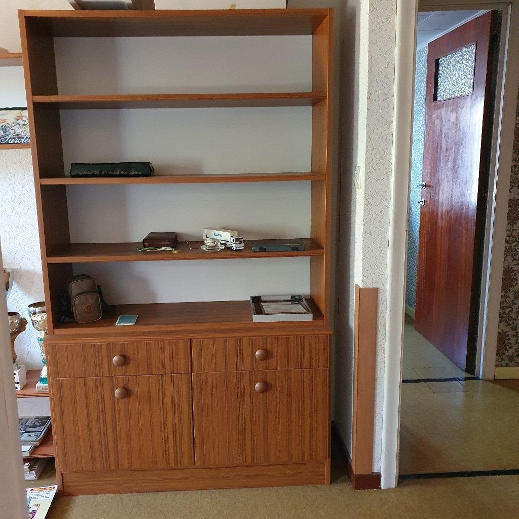 Meuble bibliothèque vintage en 2 parties, contreplaqué, 25 à 50 cm, Avec abattant(s), Comme neuf, 100 à 150 cm