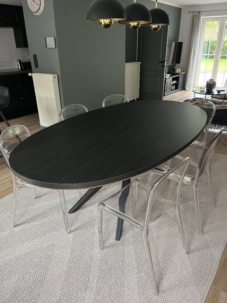 Table à manger ovale design noire – bois & métal, Maison & Meubles, Bois - métal noire, Comme neuf, 100 à 150 cm, Enlèvement