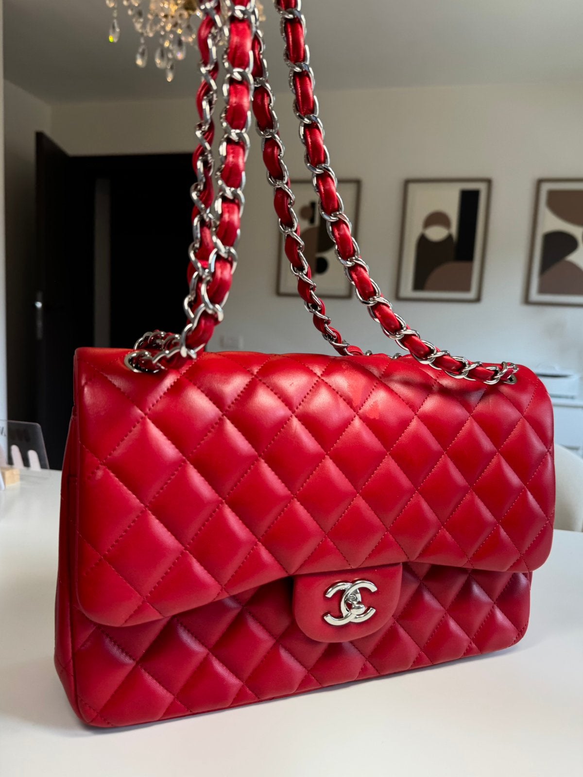 Chanel Red Classic flap bag, Handtassen en Accessoires, Ophalen, Zo goed als nieuw