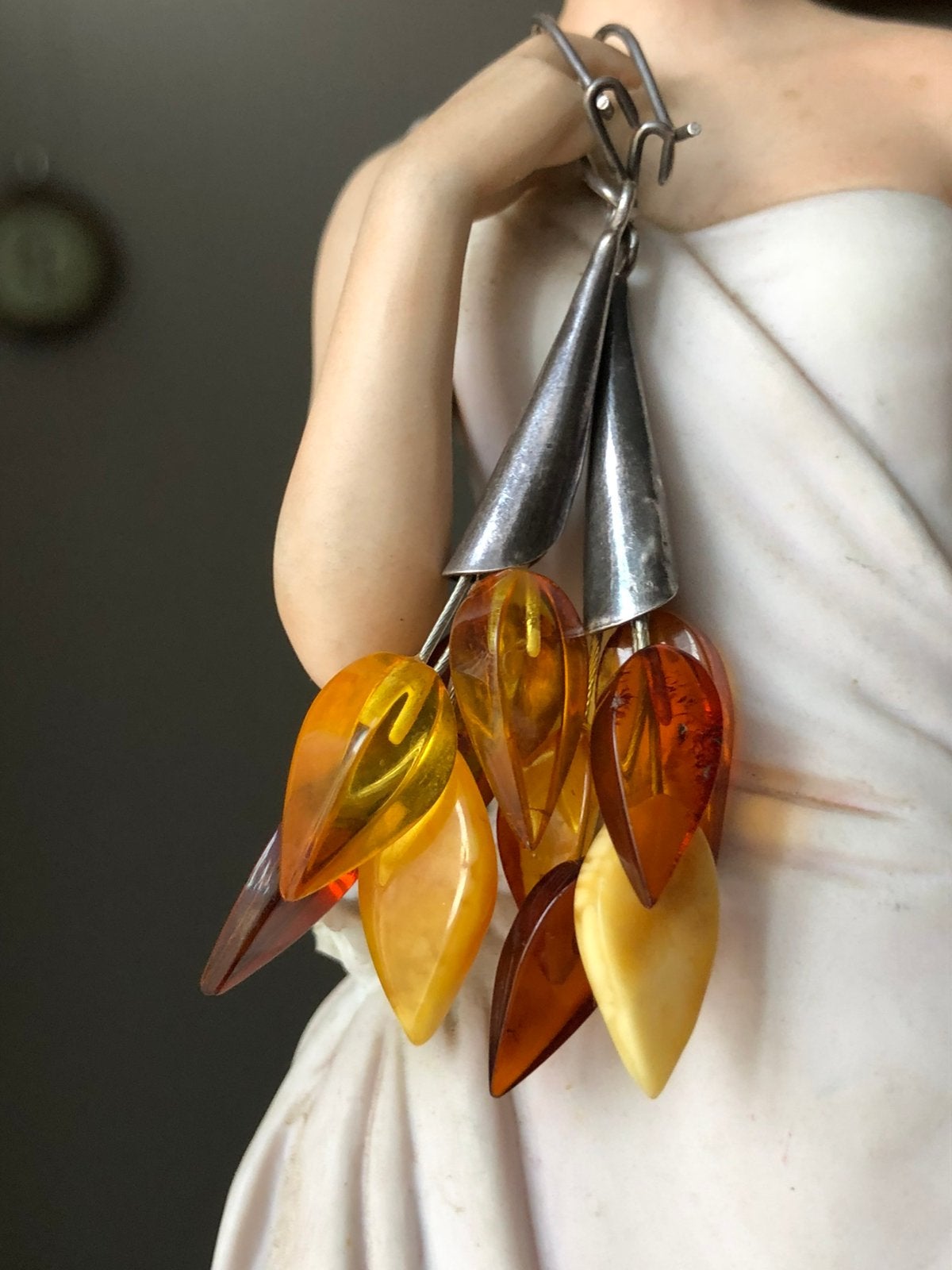 Boucles d’oreilles en argent avec ambre, Enlèvement ou Envoi, Comme neuf, Argent, Argent