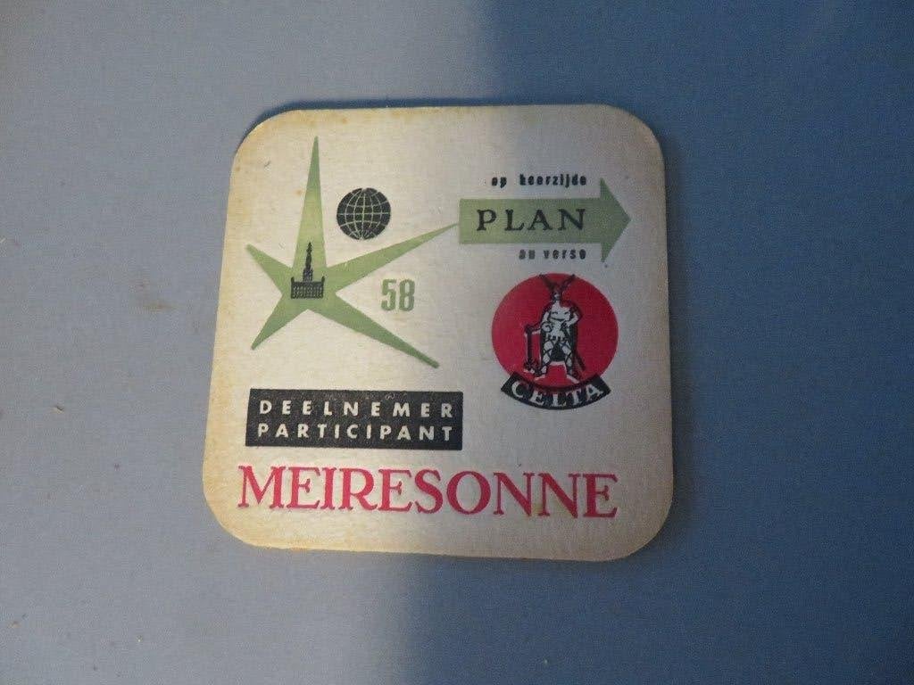 bierviltje deelnemer Expo 58 Brussel Celta Meiresonne plan, Verzamelen, Ophalen of Verzenden, Zo goed als nieuw, Viltje(s), Overige merken